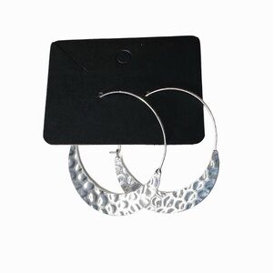 Silver Tone Hoop Earrings Hammered Metal